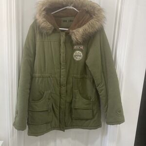 Z & I Women's Coat with Fur-Lined Hood Olive Green Size Large